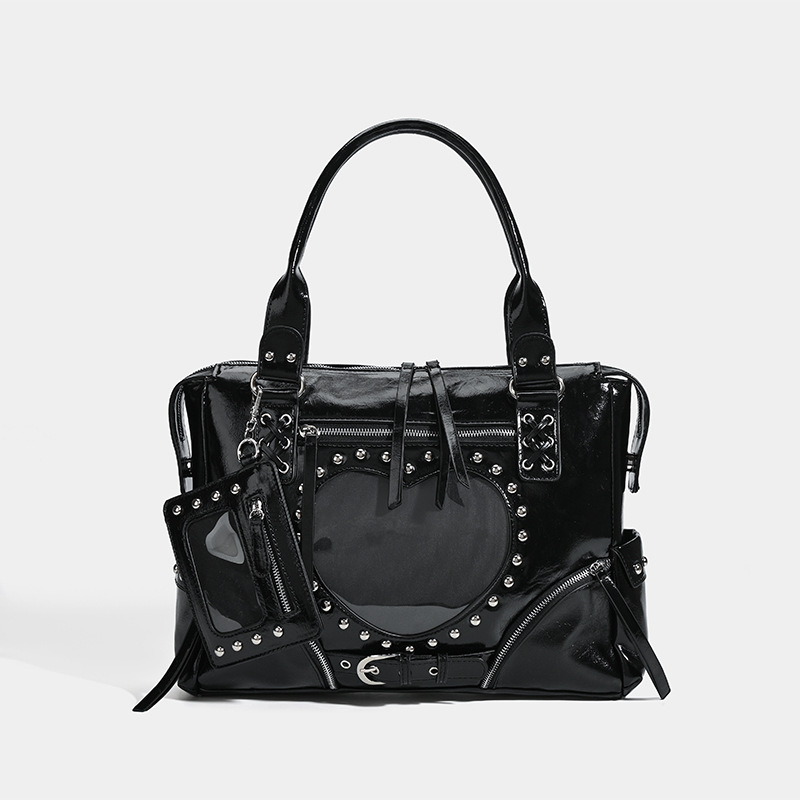 Bucket Bag Suede - Punk luipaardprint motorfiets Ita-tas met klinknagels,