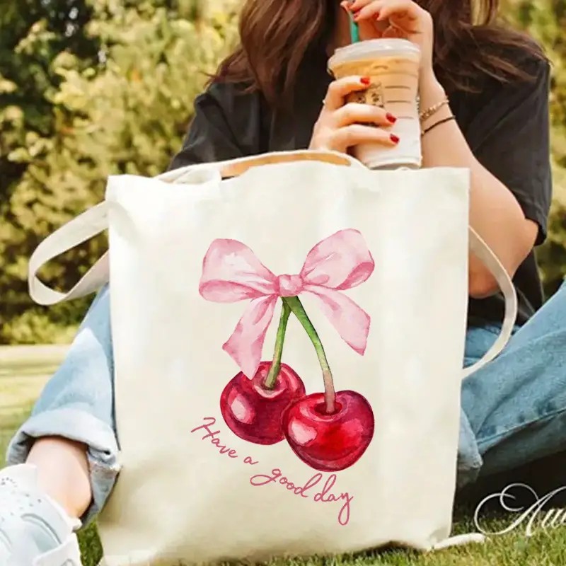 Canvas Tote Designer - Canvas draagtas met kersenstrikontwerp, een goede