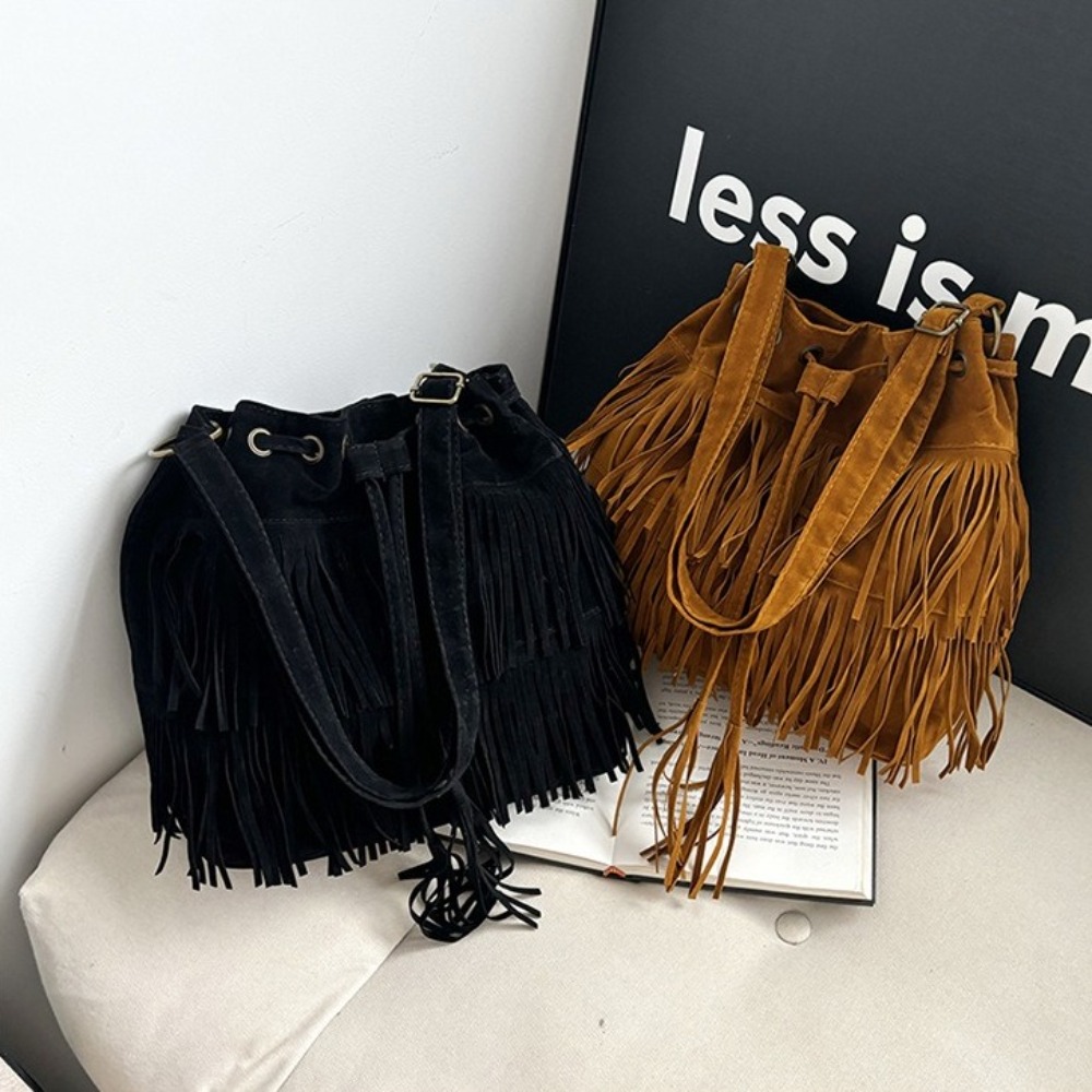 Bucket Bag Suede - Koreaanse stijl schoudertas met kwastjes PU-leer