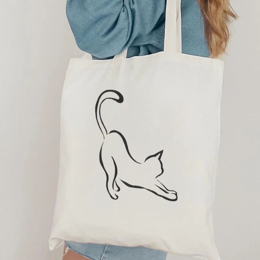 Canvas Tote Designer - Minimalistische Cat Line Art canvas draagtas,