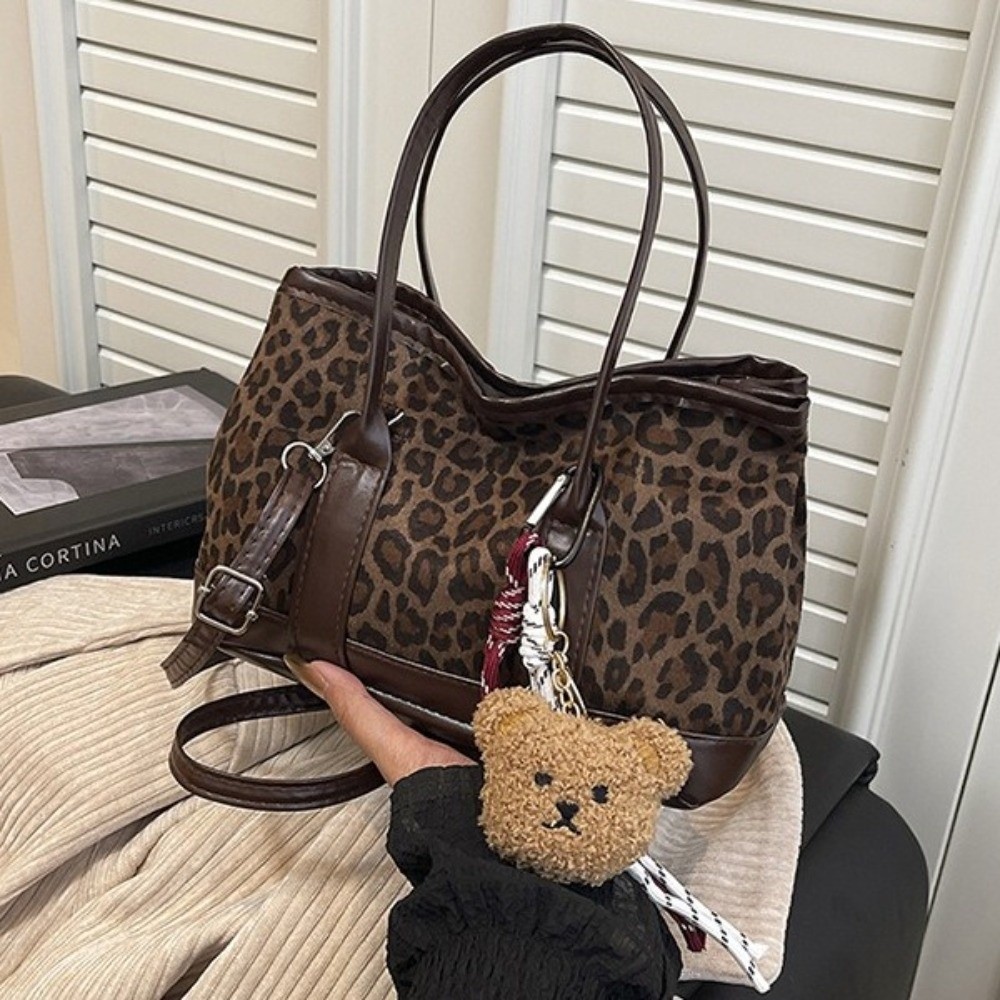 Bucket Bag Suede - Retro crossbodytas met luipaardprint Grote capaciteit