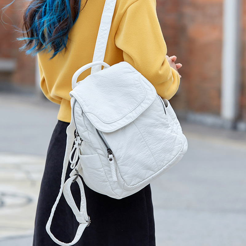 Luxury Bags White - Damesrugzak Witgewassen Leren Rugzak Dames Kleine