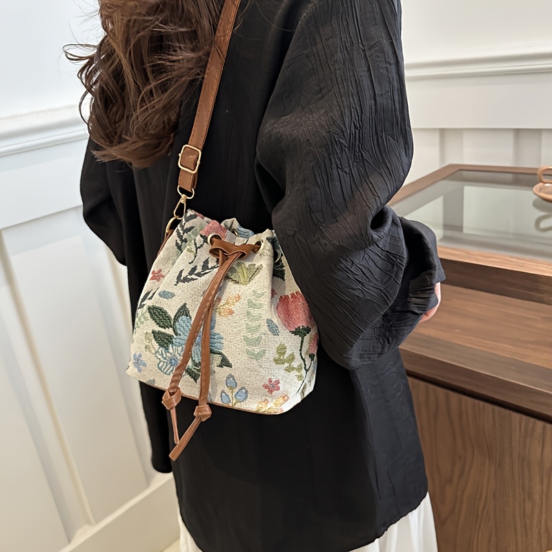 Bucket Bag Suede - 1PC emmertas met bloemenvlinderpatroon, Boheemse stijl,