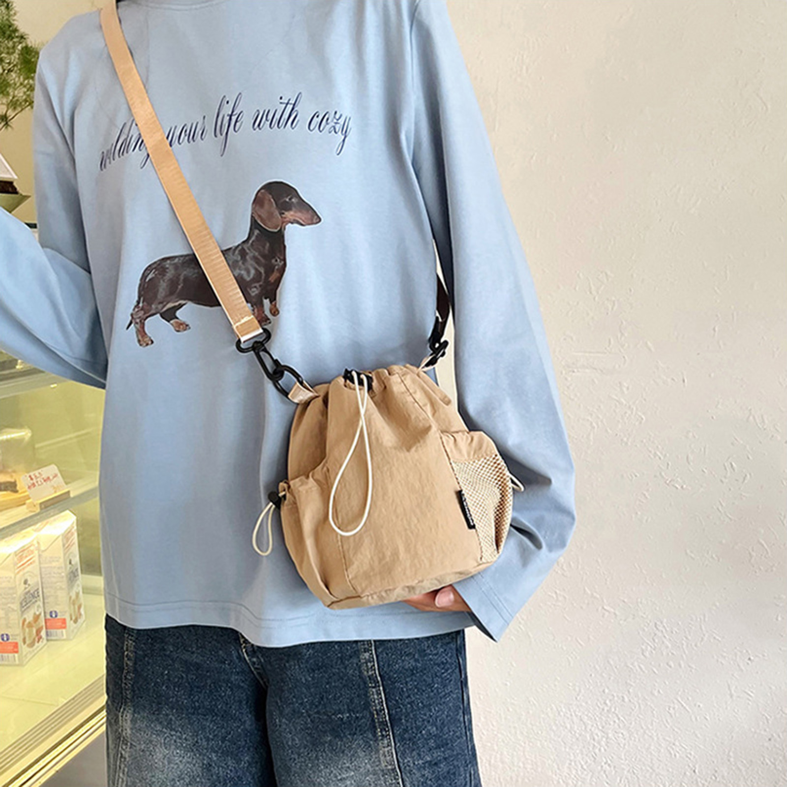 Nylon crossbodytas met trekkoo - Bucket Bag Suede recensie en prijs